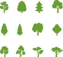 Tree icons set, simple silhouettes. Forest. Flat trees set, pines, spruces, conifers and deciduous trees. Autumn Leafs isolated illustration. vector