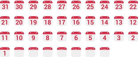 Simple numbers icons set of 1 to 31 numbers simple black style symbol sign for Calendar, apps and website. illustration. vector