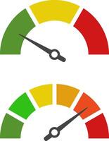 Dashboard speedometer icons set. Tachometer icon isolated. Performance indicator sign. Fast internet speed sign. Speedometer icon. 3D meter with green, yellow, red indicators. vector