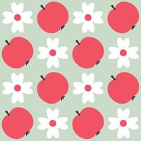 Simple summer pattern with flowers and apples. Geometric retro print for curtain, tablecloth, textile and fabric. Hand drawn background for decor and design. vector