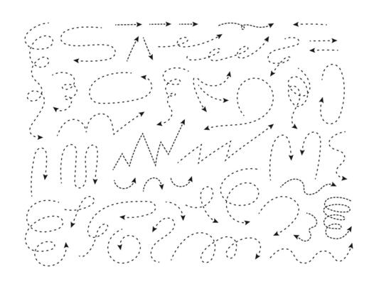 Hand drawn dotted doodle arrows. Sketch elements.