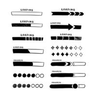 Set progress and loading bar doodle hand drawn design asset collection vector