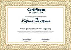 Certificate template with gold border and pattern vector