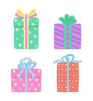 Set of Colorful Gift Boxes with Ribbons and Bows for Festive Concept Clip Art vector