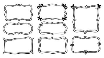 Set of modern whimsical borders with hand-drawn frames, wavy lines, and ribbons, ideal for lunch menus and festive illustrations. vector