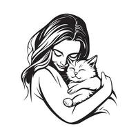 Woman Hugging Cat Images Stock Image isolated on white background vector