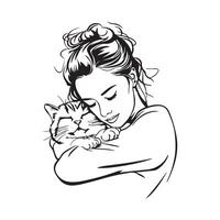Animals Lover, Woman Hugging Cat Images Stock Image isolated on white background vector