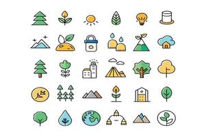 A collection of 30 outline icons related to ecosystems vector