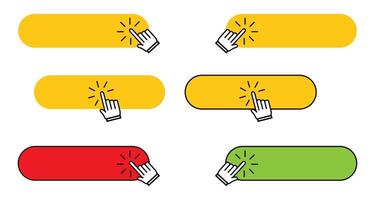 Click here button with the hand pointer. Search concept illustration. vector