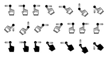 Swipe on right and left down and up touch the forefinger scroll icon illustration. vector
