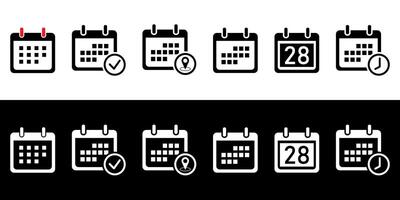 Time appointment reminder, date and location icon event elements. Calendar icon collection illustration. vector