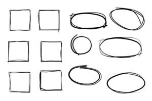Hand drawn square and oval frames line art borders illustration. vector