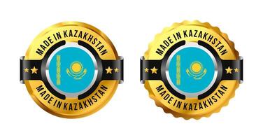 Made in Kazakhstan icon a gold circle with a picture of a flag in the middle. For sign, stamp, badge, logo, label, mark, symbol, Banner etc. Modern and minimalist. Illustration vector