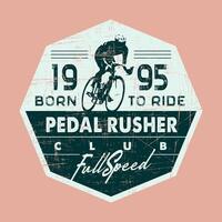 Emblem with cyclist silhouette. Rustic and vintage style. vector