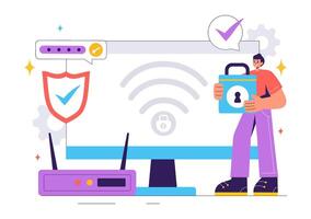 Secure WiFi Illustration with Network Protection and Password Encryption vector