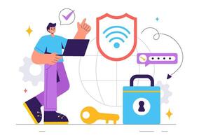 Illustration of WiFi Security with Encrypted Passwords and Safe Network Access vector