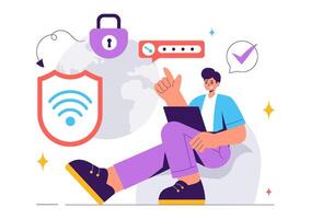 Network Security Illustration with Wireless Technology and Data Protection vector