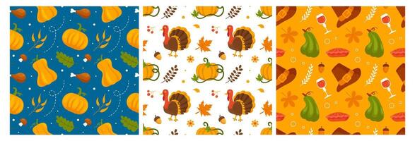 Warm Autumn Thanksgiving Seamless Pattern with Flat Cartoon Elements vector