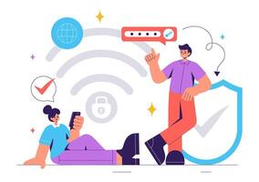 Encrypted WiFi Network for Safe Internet Access and Device Security vector