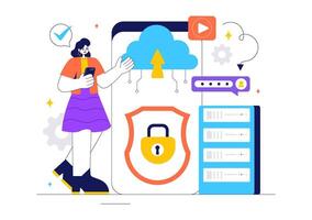 Secure Cloud Data and Backup Illustration with Network Safety Features vector