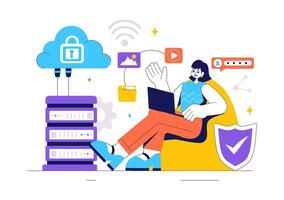 Data Protection in Cloud Technology Illustration for Internet Safety and Server Backup vector