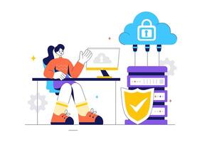 Cloud Storage and Data Security Illustration for Network and Hosting Protection vector