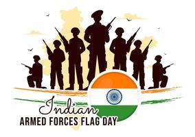 Indian Armed Forces Tribute on Flag Day with National Flags in a Flat Cartoon Style vector