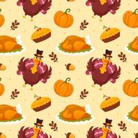 Cozy Thanksgiving Day Pattern Design with Cartoon Holiday Elements vector