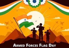 Flat Style of Indian Armed Forces Flag Day with National Flags and Army Tribute vector