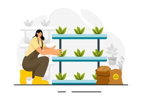 Smart Farming Illustration of Greenhouse with Hydroponic System in Flat Cartoon Background vector