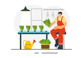 Illustration of Hydroponic Greenhouse Featuring Advanced Plant Cultivation System vector