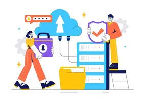 Digital Cloud Security Concept for Data Protection and Internet Safety in Flat Design vector