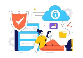 Illustration of Cloud Security and Network Data Safety in Technology Design vector