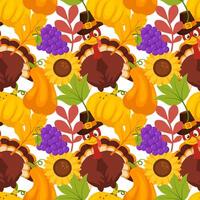 Vibrant Thanksgiving Seamless Pattern Featuring Fall Elements in Flat Style vector