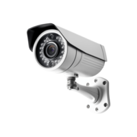 A security camera positioned against a plain white transparent, emphasizing its design and functionality. png