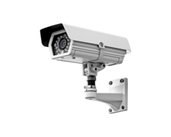 A security camera positioned against a plain white transparent, emphasizing its design and functionality. png