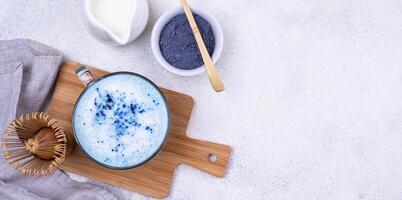 Blue matcha latte with milk photo