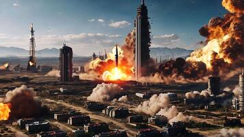 Rocket Lifting Off Amid Explosive Flames and Smoke, Symbolizing Human Ambition and Technological Progress in the Quest for Space Exploration and Innovation video