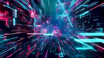 A dynamic neon cyber tunnel with pink and blue lights, capturing the futuristic digital landscape of cyberspace and virtual reality. Perfect for tech concepts and science fiction exploration. video