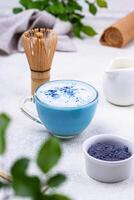 Blue matcha latte with milk photo