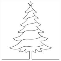 Continuous single line art drawing Christmas tree outline design vector