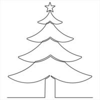 Continuous single line art drawing of Christmas tree outline illustration vector