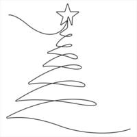 Continuous single line art drawing of Christmas tree outline vector