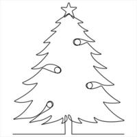 Continuous single line art drawing of Christmas tree line drawn vector
