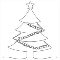 Continuous single line drawing of Christmas tree outline design vector