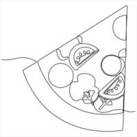 Continuous single line art drawing of slice of hot pizza concept world food day outline design illustration vector