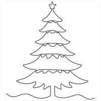 Continuous single line art drawing of Christmas tree outline design vector