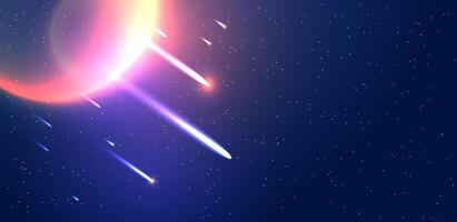 Abstract space galaxy with comet in night sky or Stardust glowing light background. illustration vector