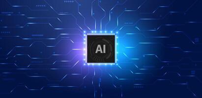 Abstract futuristic circuit board with Artificial intelligence logo. Quantum computer technology blue background. vector