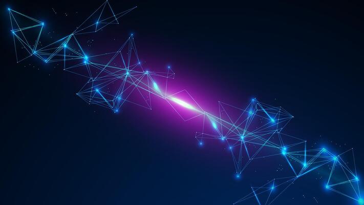 Abstract technology quantum background. Science and futuristic molecule. Blue plexus glowing light editable
